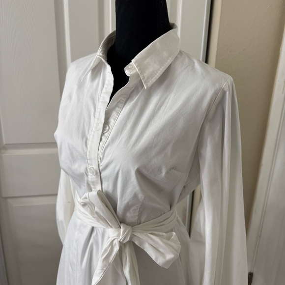 New York & Company - White Button-Up Shirt Dress with Belt - S - Picture 3 of 7